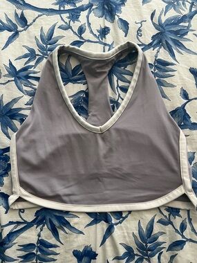High-Neck Racerback Sports Bra in Dusty Lilac with White Trim